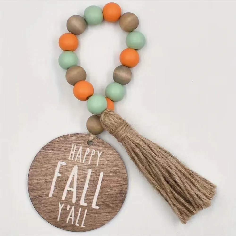 HAPPY FALL Y’ALL Wood Beaded Tiered Tray Fall Decor - Picture 4 of 4
